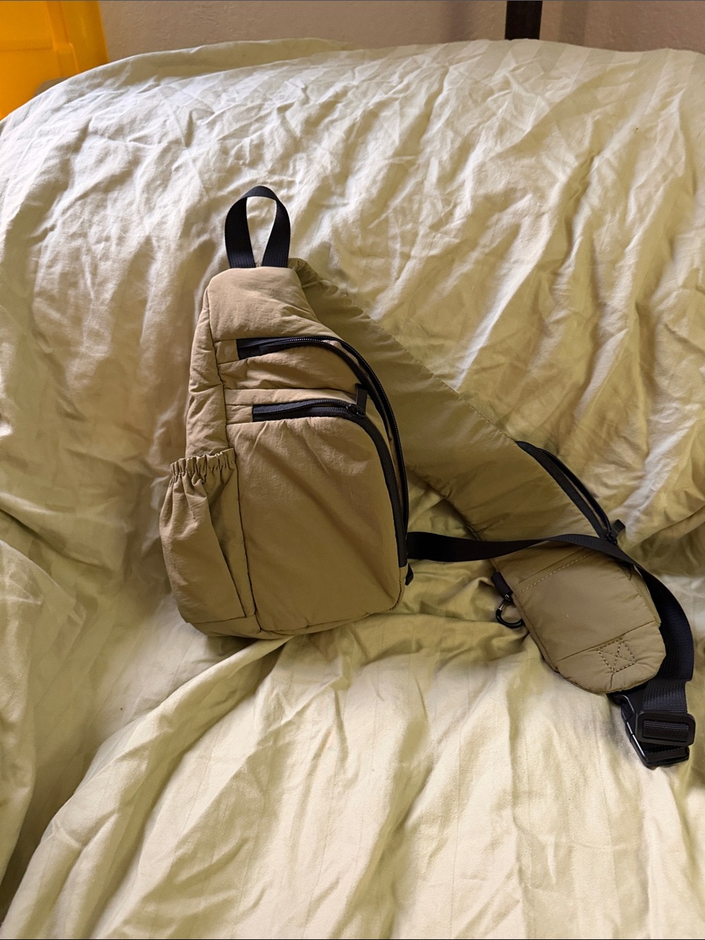 Unisex Tan Sling Crossbody Bag